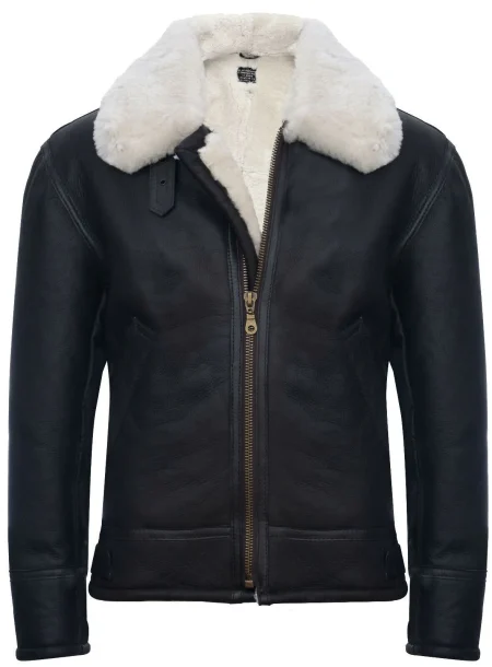 Hartland B-3 WW2 Leather Sheepskin Jacket With White Fur