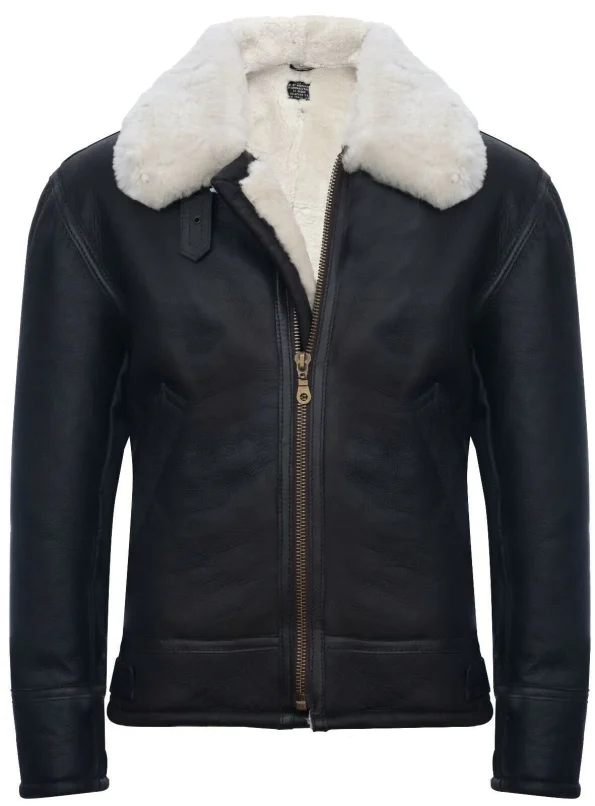 Hartland B-3 WW2 Leather Sheepskin Jacket With White Fur
