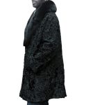 Jeffery Real Astrakhan Persian Lamb Karakul Black Warm Coat With Fox Fur Collar