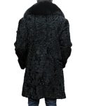 Jeffery Real Astrakhan Persian Lamb Karakul Black Warm Coat With Fox Fur Collar