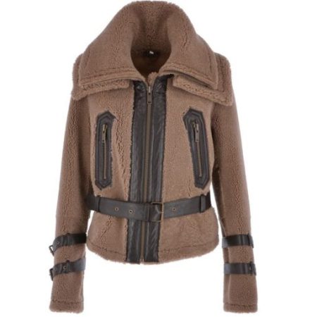 Jenna Brown Shearling Double-collar Shirt Style Fur Jacket