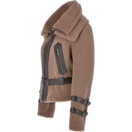 Jenna Brown Shearling Double-collar Shirt Style Fur Jacket.