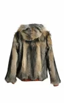 Mens And Womens Reversible Fox Fur Brown Leather Bomber Jacket With Hood