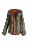 Mens And Womens Reversible Fox Fur Brown Leather Bomber Jacket With Hood