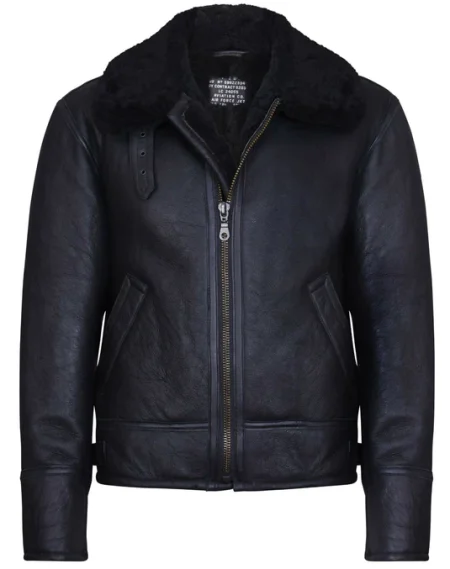 Men's B-3 Hartland WW2 Black Leather Sheepskin Jacket