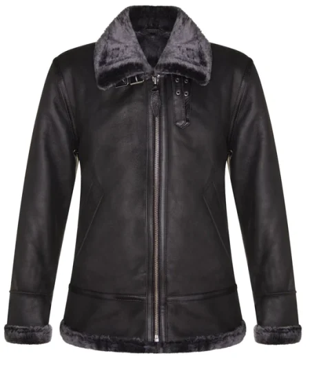 Men's B-3 Hornsey Black Leather Sheepskin Jacket