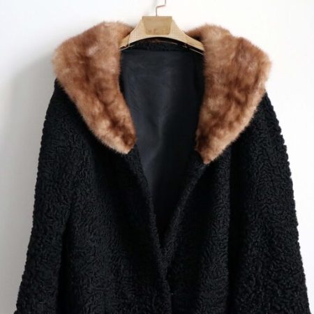 Men’s Karakul Persian Black Lamb Fur With Real Mink Fur Collar Winter Coat