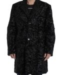 Men’s Real Persian Astrakhan Lamb Curly Fur Mid Length Black Coat