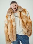 Men’s Real Red Fox Fur Oversized Soft Brown Winter Warm Coat