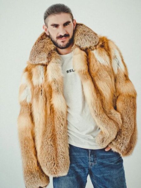 Men’s Real Red Fox Fur Oversized Soft Brown Winter Warm Coat