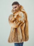 Men’s Real Red Fox Fur Oversized Soft Brown Winter Warm Coat