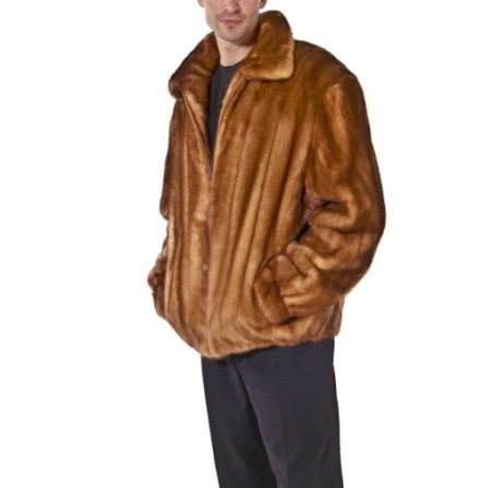 Men’s Stylish Soft Fluffy Brown Real Mink Fur Stand Up Collar Winter Jacket.