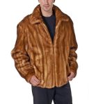 Men’s Stylish Soft Fluffy Brown Real Mink Fur Stand Up Collar Winter Jacket