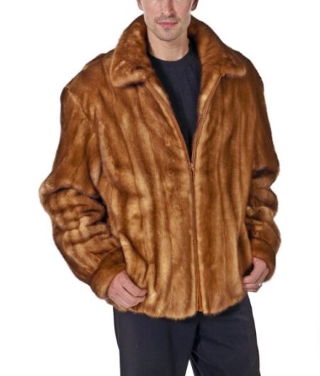 Men’s Stylish Soft Fluffy Brown Real Mink Fur Stand Up Collar Winter Jacket