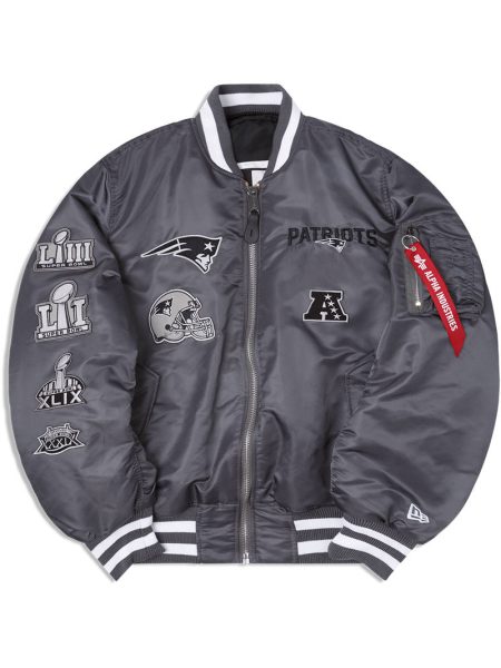 New England Patriots X Alpha X New Era Ma-1 Grey Bomber Jacket