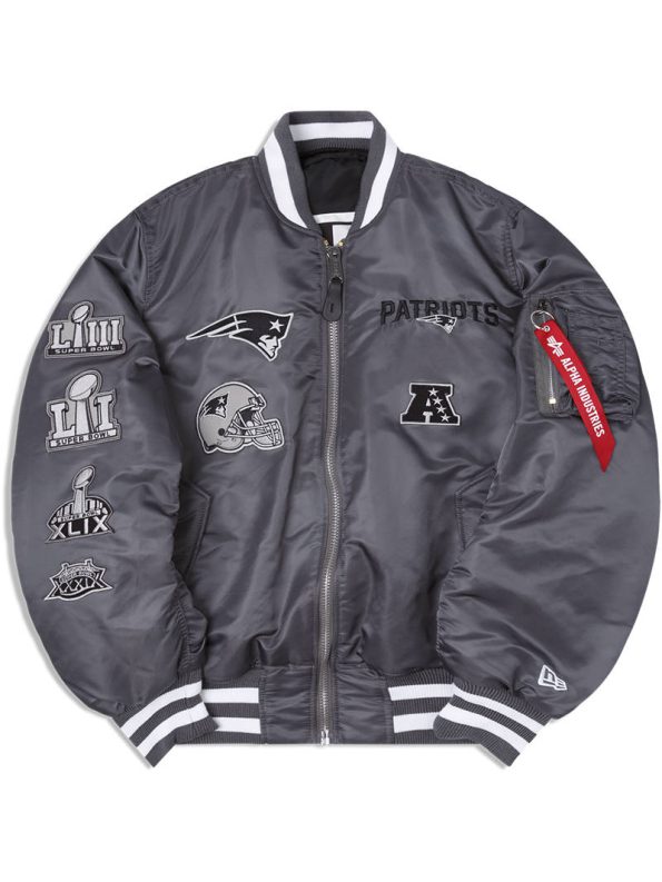 New England Patriots X Alpha X New Era Ma-1 Grey Bomber Jacket