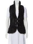 Real Persian Astrakhan Lamb Women Shawl Lapel Collar Fur Waistcoat Vest