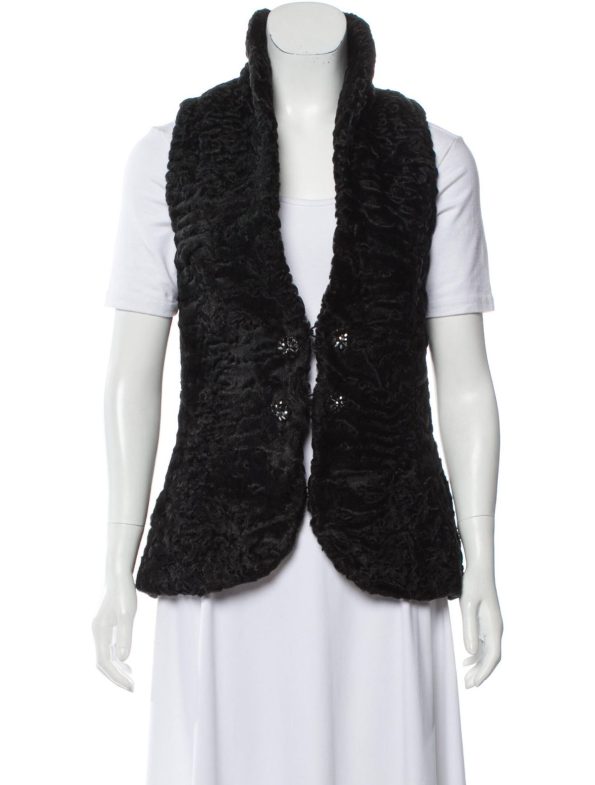 Real Persian Astrakhan Lamb Women Shawl Lapel Collar Fur Waistcoat Vest