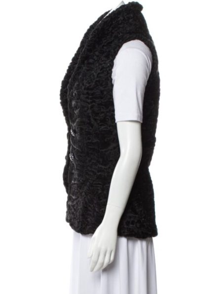 Real Persian Astrakhan Lamb Women Shawl Lapel Collar Fur Waistcoat Vest.