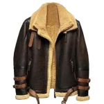 Ronald SF Bomber Double Belted Cuffs Collar Brown Shearling Fur Winter Jacket