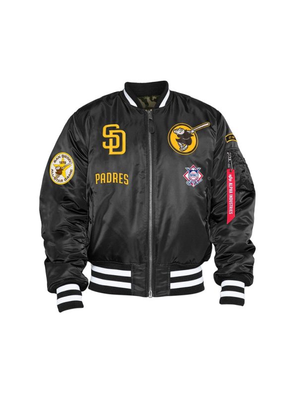 San Diego Padres X Alpha X New Era Ma-1 Black Bomber Jacket