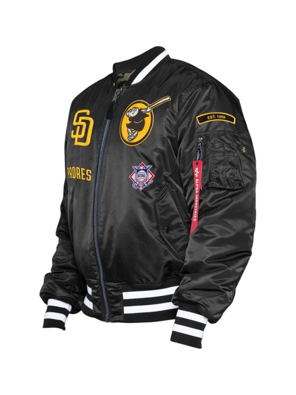San Diego Padres X Alpha X New Era Ma-1 Black Bomber Jacket.