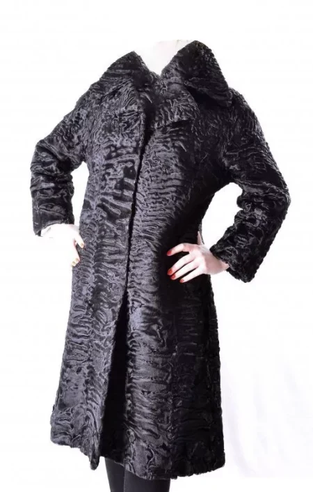 Stacey Broadtail Persian Astrakhan Lamb Fur Stylish Luxury Black Coat