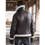 Stephen Dark Coffee Brown SF Bomber Shearling Fur Leather Jacket