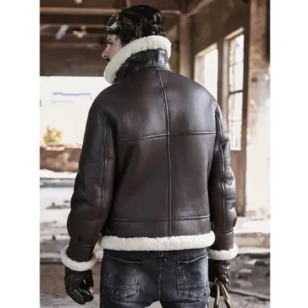 Stephen Dark Coffee Brown SF Bomber Shearling Fur Leather Jacket.