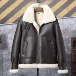 Stephen Dark Coffee Brown SF Bomber Shearling Fur Leather Jacket