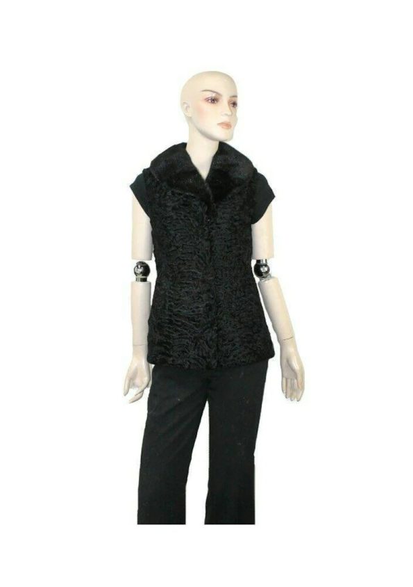Warm Men & Women Black Broadtail Persian Karakul Lamb Fur Vest Waistcoat