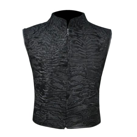 Warm Men & Women Black Broadtail Persian Karakul Lamb Fur Vest Waistcoat For Winter