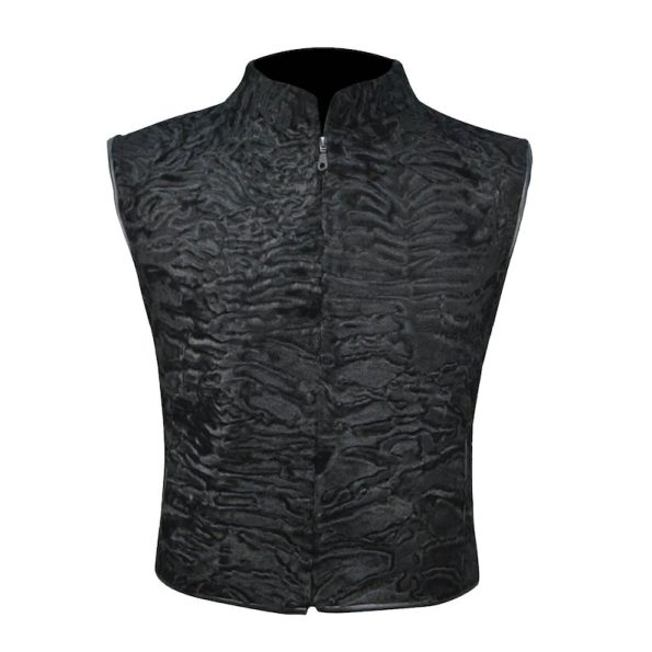 Warm Men & Women Black Broadtail Persian Karakul Lamb Fur Vest Waistcoat For Winter