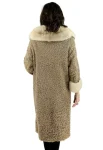 Women’s Astrakhan Persian Karakul Lamb Fur Mid Length Coat With Real Cream Mink Fur Collar