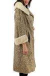Women’s Astrakhan Persian Karakul Lamb Fur Mid Length Coat With Real Cream Mink Fur Collar