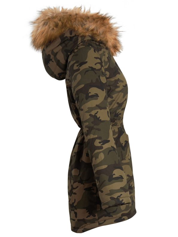 Womens Khaki Camo Parka Padded Coat.