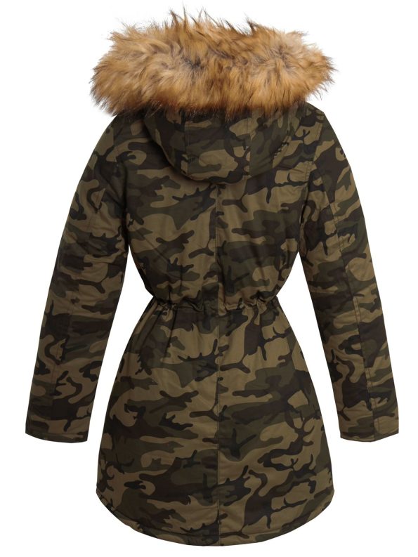 Womens Khaki Camo Parka Padded Coat
