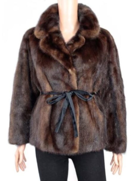 Women’s Real Mink Fur Old 1960s Style Coffee Brown Warm Coat