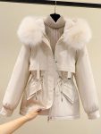 Women's White Cotton Blend Parka Padded Hooded Jacket