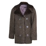 Women’s Winter Persian Karakul Astrakhan Lamb Mink Fur Collar Double Breasted Brown Coat