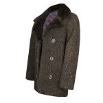 Women’s Winter Persian Karakul Astrakhan Lamb Mink Fur Collar Double Breasted Brown Coat