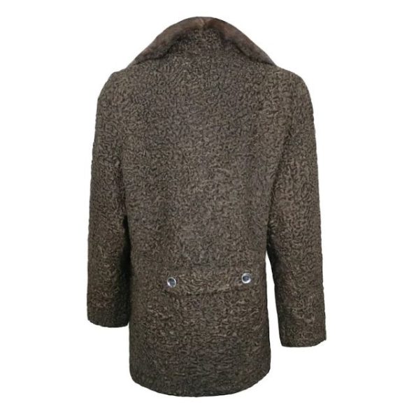 Women’s Winter Persian Karakul Astrakhan Lamb Mink Fur Collar Double Breasted Coat.