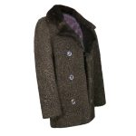 Women’s Winter Persian Karakul Astrakhan Lamb Mink Fur Collar Double Breasted Brown Coat