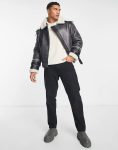 River Island Crackle Faux Shearling Aviator Jacket