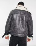 River Island Crackle Faux Shearling Aviator Jacket