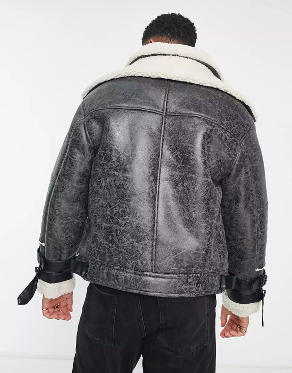 River Island Crackle Faux Shearling Aviator Jacket