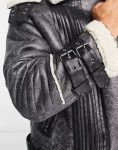 River Island Crackle Faux Shearling Aviator Jacket