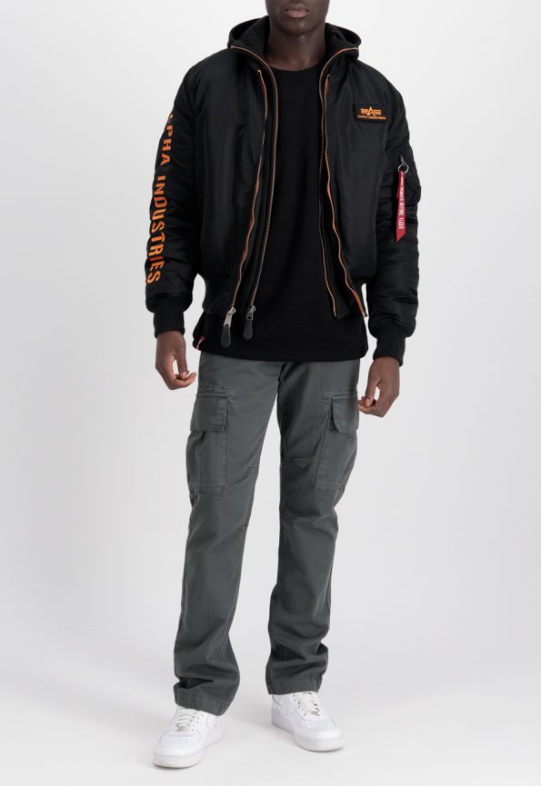 Alpha Industries Ma-1 Black And Orange Hooded Jacket.