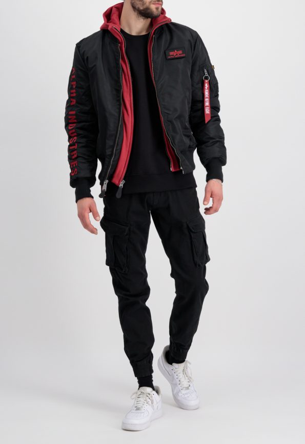 Alpha Industries Ma-1 Black And Red Hooded Jacket.