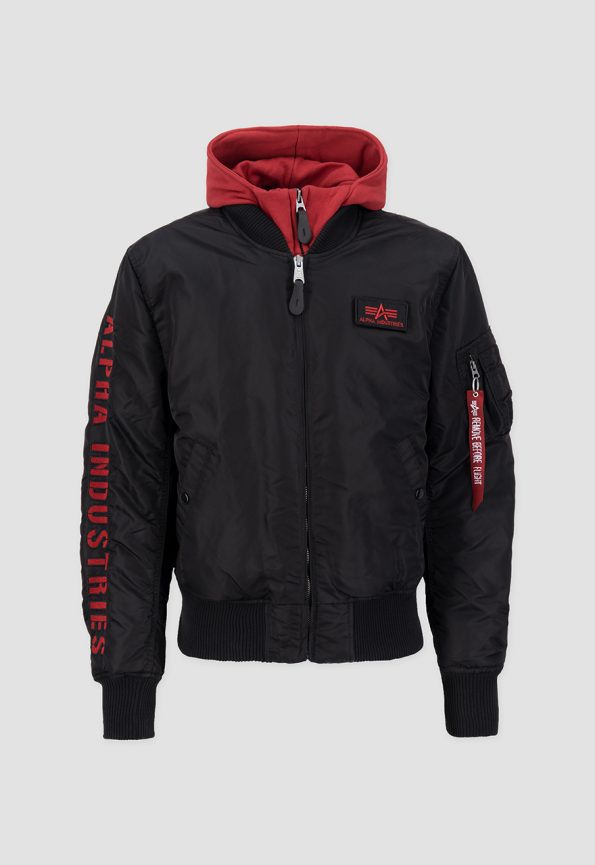 Alpha Industries Ma-1 Black And Red Hooded Jacket